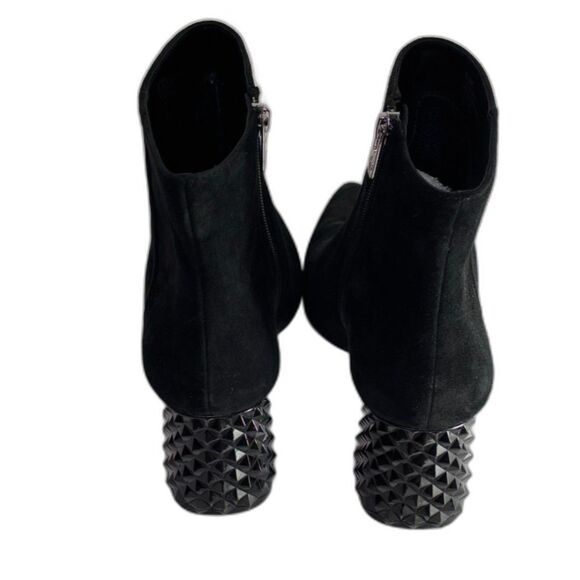 Antonio Melani Stuart Black Suede Zip Embossed Block Heel Booties Boots Womens - Picture 6 of 9
